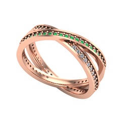İkili Adora Tamtur Yüzük - Yeşil kuvars ve swarovski 925 ayar rose altın kaplama gümüş yüzük #b47zka