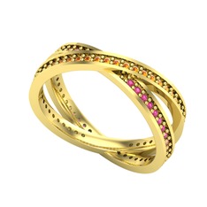 Sitrin ve rodolit garnet 18 ayar altın yüzük