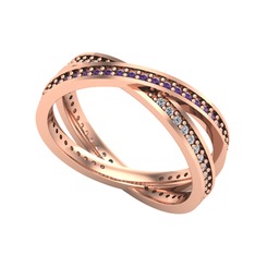 İkili Adora Tamtur Yüzük - Ametist ve swarovski 925 ayar rose altın kaplama gümüş yüzük #bjysbb
