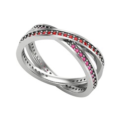 İkili Adora Tamtur Yüzük - Garnet ve rodolit garnet 18 ayar beyaz altın yüzük #c0byuz