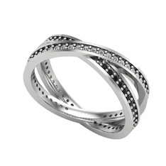 Swarovski ve siyah zirkon 18 ayar beyaz altın yüzük