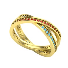 Garnet ve akuamarin 18 ayar altın yüzük