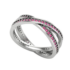 İkili Adora Tamtur Yüzük - Rodolit garnet 18 ayar beyaz altın yüzük #dagf79