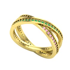 İkili Adora Tamtur Yüzük - Yeşil kuvars ve pembe kuvars 14 ayar altın yüzük #dmrfbn