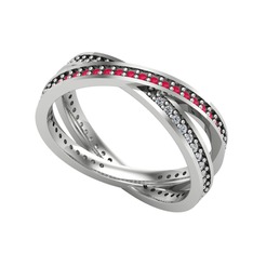 İkili Adora Tamtur Yüzük - Kök yakut ve swarovski 8 ayar beyaz altın yüzük #e579ls