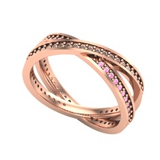 İkili Adora Tamtur Yüzük - Dumanlı kuvars ve pembe kuvars 8 ayar rose altın yüzük #ejt0yz