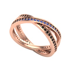 Lab safir ve siyah zirkon 14 ayar rose altın yüzük