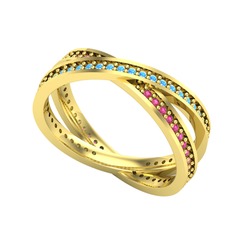 Akuamarin ve rodolit garnet 925 ayar altın kaplama gümüş yüzük