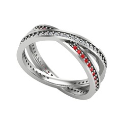 Pırlanta ve garnet 8 ayar beyaz altın yüzük (0.675 karat)
