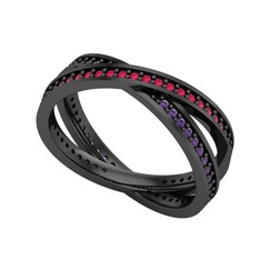 İkili Adora Tamtur Yüzük - Kök yakut ve ametist 925 ayar siyah rodyum kaplama gümüş yüzük #gddh2j