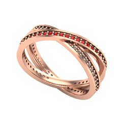 Garnet ve dumanlı kuvars 925 ayar rose altın kaplama gümüş yüzük