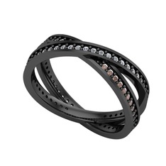 İkili Adora Tamtur Yüzük - Swarovski ve dumanlı kuvars 925 ayar siyah rodyum kaplama gümüş yüzük #hg6cbw