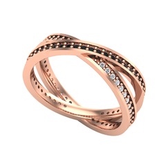 Siyah zirkon ve pırlanta 8 ayar rose altın yüzük (0.675 karat)