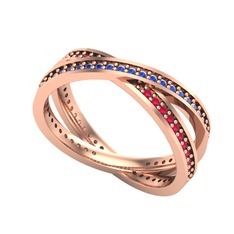 Lab safir ve kök yakut 14 ayar rose altın yüzük