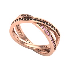 Siyah zirkon ve pembe kuvars 8 ayar rose altın yüzük