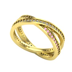 İkili Adora Tamtur Yüzük - Swarovski ve pembe kuvars 14 ayar altın yüzük #i7vvyy