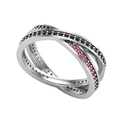 Siyah zirkon ve rodolit garnet 925 ayar gümüş yüzük