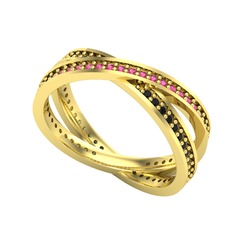 Rodolit garnet ve siyah zirkon 18 ayar altın yüzük