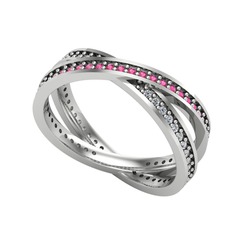 İkili Adora Tamtur Yüzük - Rodolit garnet ve swarovski 14 ayar beyaz altın yüzük #jkgyu4