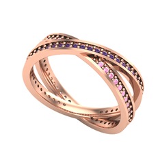İkili Adora Tamtur Yüzük - Ametist ve pembe kuvars 8 ayar rose altın yüzük #juycig