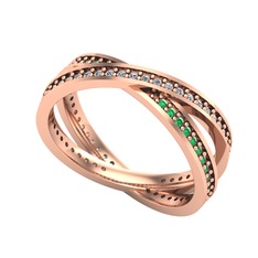 İkili Adora Tamtur Yüzük - Swarovski ve yeşil kuvars 18 ayar rose altın yüzük #k5n8d0