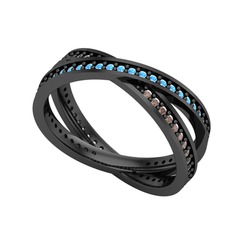 İkili Adora Tamtur Yüzük - Akuamarin ve dumanlı kuvars 925 ayar siyah rodyum kaplama gümüş yüzük #la7x8i