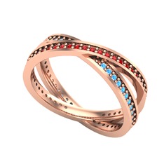 Garnet ve akuamarin 14 ayar rose altın yüzük