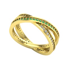 İkili Adora Tamtur Yüzük - Yeşil kuvars ve pırlanta 14 ayar altın yüzük (0.675 karat) #lnoie3