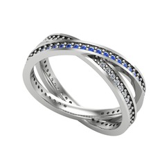 İkili Adora Tamtur Yüzük - Lab safir ve swarovski 14 ayar beyaz altın yüzük #lye0h3