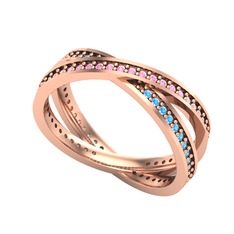 İkili Adora Tamtur Yüzük - Pembe kuvars ve akuamarin 8 ayar rose altın yüzük #mbu2ra