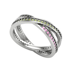 İkili Adora Tamtur Yüzük - Peridot ve pembe kuvars 8 ayar beyaz altın yüzük #mfj6ju