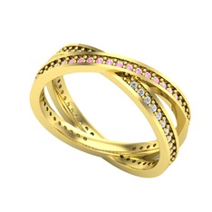 İkili Adora Tamtur Yüzük - Pembe kuvars ve pırlanta 8 ayar altın yüzük (0.675 karat) #mkh7db