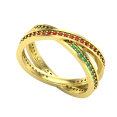 İkili Adora Tamtur Yüzük - Garnet ve yeşil kuvars 925 ayar altın kaplama gümüş yüzük #mx4kfs