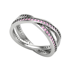 İkili Adora Tamtur Yüzük - Pembe kuvars 8 ayar beyaz altın yüzük #n7c7r7