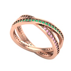 İkili Adora Tamtur Yüzük - Kök zümrüt ve pembe kuvars 14 ayar rose altın yüzük #n7fz9c