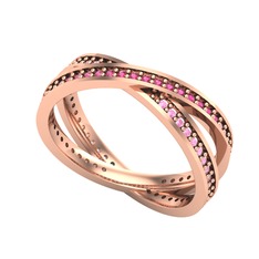 Rodolit garnet ve pembe kuvars 14 ayar rose altın yüzük