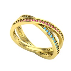 İkili Adora Tamtur Yüzük - Rodolit garnet ve akuamarin 14 ayar altın yüzük #ovgtd9