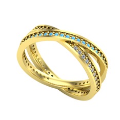 İkili Adora Tamtur Yüzük - Akuamarin ve swarovski 14 ayar altın yüzük #p5gciq