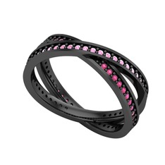 İkili Adora Tamtur Yüzük - Pembe kuvars ve rodolit garnet 925 ayar siyah rodyum kaplama gümüş yüzük #px9hxt
