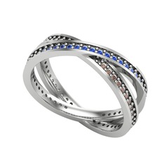 İkili Adora Tamtur Yüzük - Lab safir ve dumanlı kuvars 14 ayar beyaz altın yüzük #q6ldi6