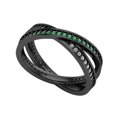 İkili Adora Tamtur Yüzük - Yeşil kuvars ve swarovski 925 ayar siyah rodyum kaplama gümüş yüzük #qdsevw