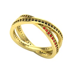 Siyah zirkon ve garnet 18 ayar altın yüzük