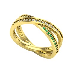 İkili Adora Tamtur Yüzük - Pırlanta ve yeşil kuvars 18 ayar altın yüzük (0.675 karat) #rhzx59