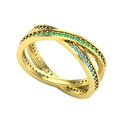 İkili Adora Tamtur Yüzük - Kök zümrüt ve akuamarin 8 ayar altın yüzük #rl81qw