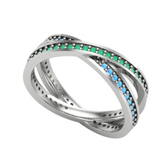 İkili Adora Tamtur Yüzük - Kök zümrüt ve akuamarin 925 ayar gümüş yüzük #rqzlxd