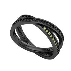 İkili Adora Tamtur Yüzük - Siyah zirkon ve peridot 925 ayar siyah rodyum kaplama gümüş yüzük #rrmgf7