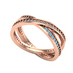 İkili Adora Tamtur Yüzük - Beyaz zirkon ve akuamarin 18 ayar rose altın yüzük #scciqy