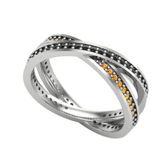 İkili Adora Tamtur Yüzük - Siyah zirkon ve sitrin 925 ayar gümüş yüzük #sxvhfn