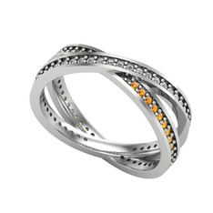 İkili Adora Tamtur Yüzük - Beyaz zirkon ve sitrin 925 ayar gümüş yüzük #ui7sct