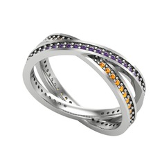 İkili Adora Tamtur Yüzük - Ametist ve sitrin 925 ayar gümüş yüzük #uugu3u